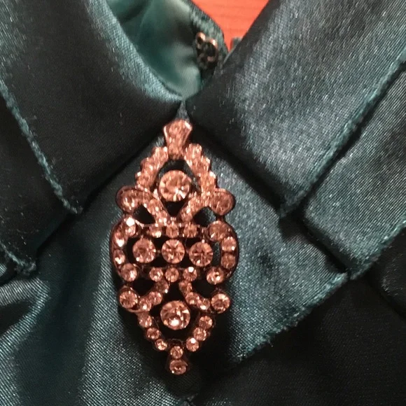 Teal satin ruffled cocktail dress - Picture 6 of 7